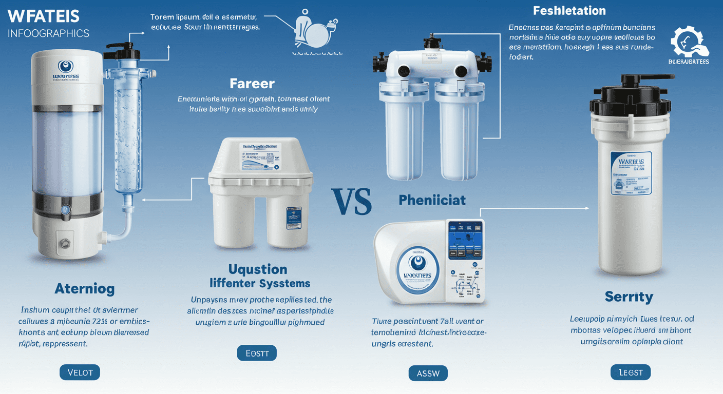 A visually appealing infographic showcasing various water filtration systems side by side, highlighting key features and benefits.